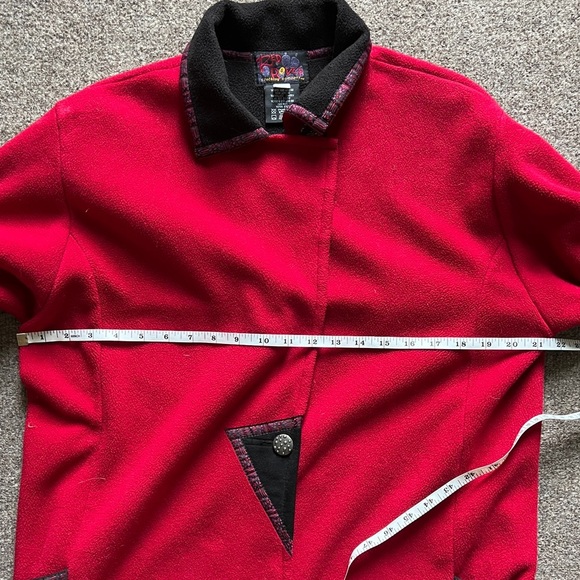 Vintage Red Fleece Button Front Jacket Womens XS Black Collar Polartec Retro 90s - Picture 15 of 16